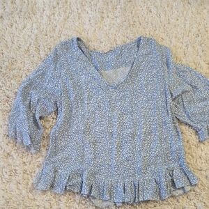 Chic Blue Patterned Women's Blouse